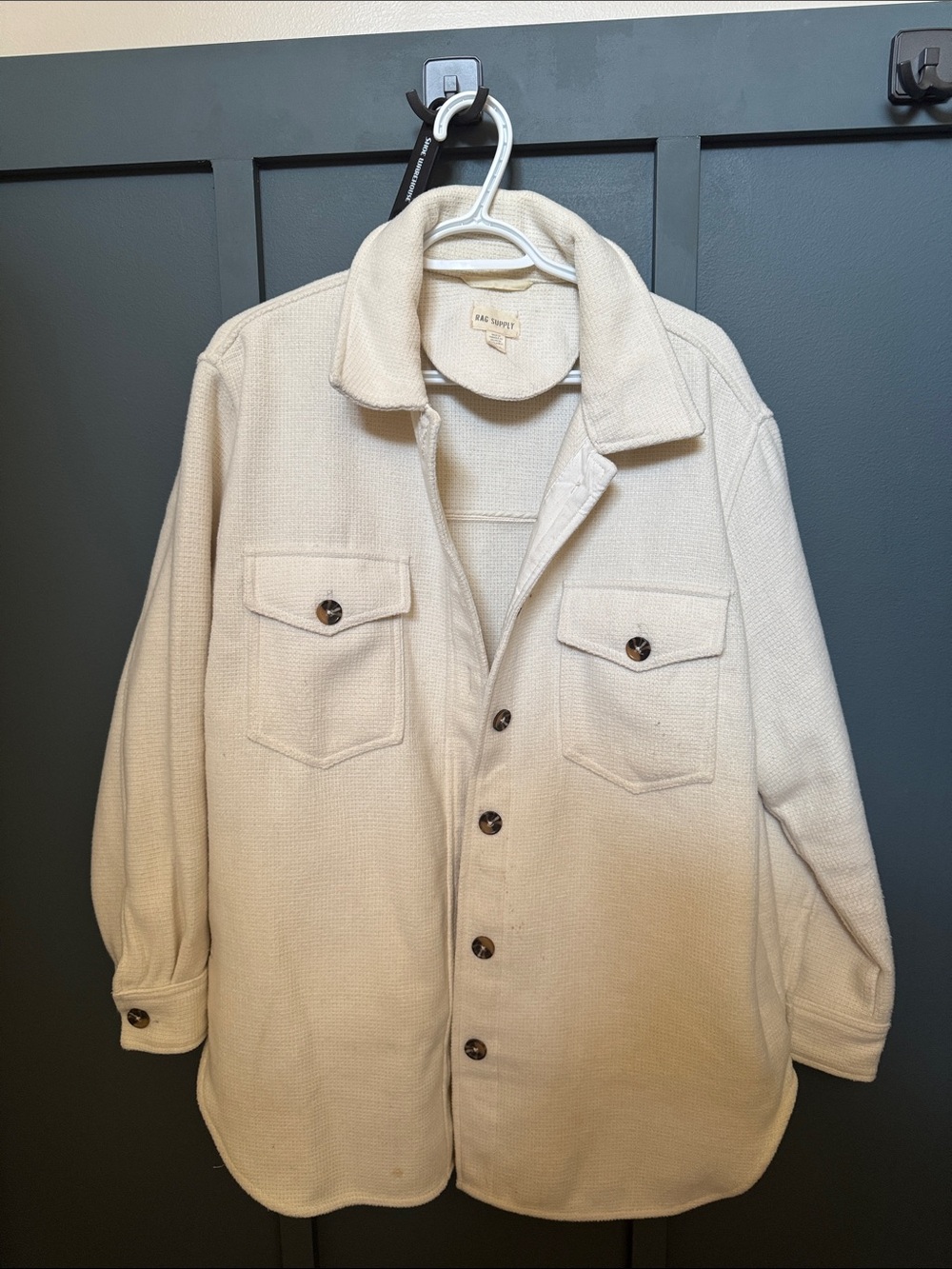 Cream Utility Shirt Jacket with Chest Pockets
